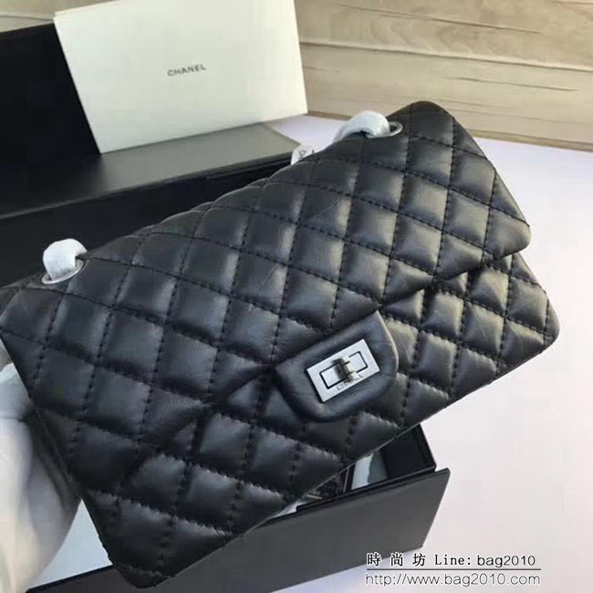 香奈兒CHANEL 225 進口大象紋胎牛皮金銀扣單肩斜挎鏈條包 DSC2038